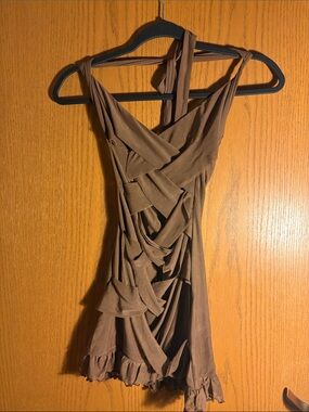 New Pink Dolls Kill Women's Brown Twist-Detail Mesh Cutout Sleeveless Dress